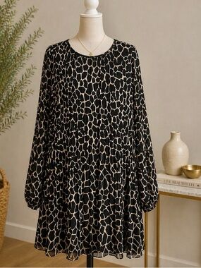 MICHAEL Michael Kors Black and Tan Long Sleeve A-Line Dress Size Medium